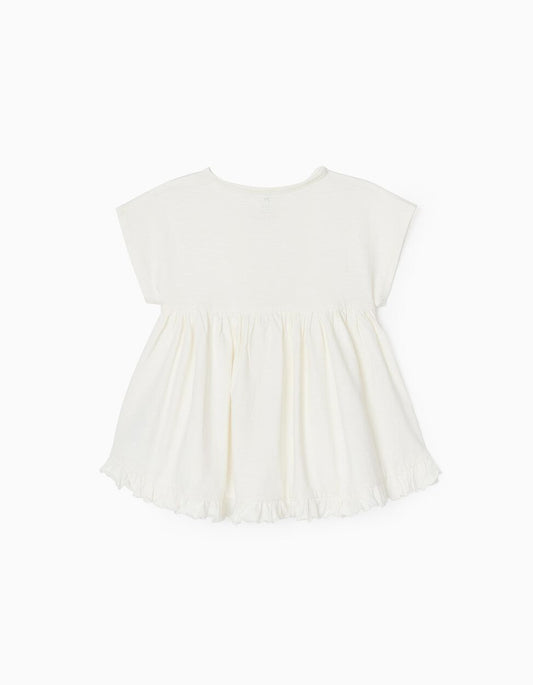 Zippy T-Shirt With Ruffles For Girls, White